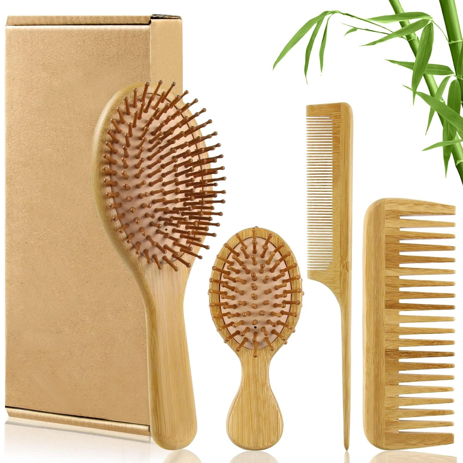 Bamboo Hair Brush - Zestaw szczotek i grzebieni z bambusa